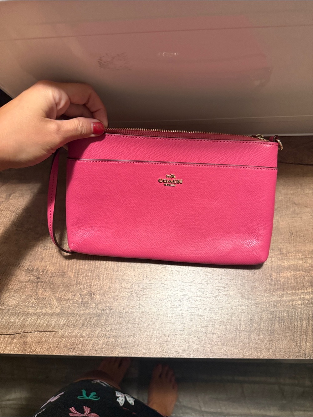 Coach Hot Pink Leather Wristlet Clutch